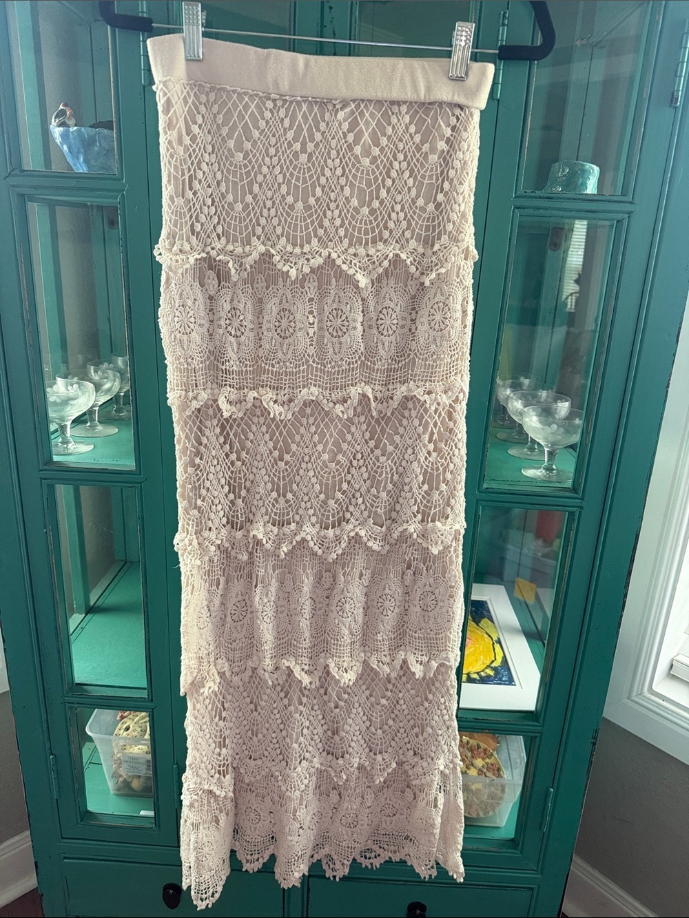 Chelsea & Violet Cream Crochet Tiered Maxi Skirt XS